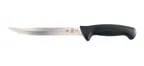image of Mercer M23410 8" Tiger Slicer Knife Stamped Jpn Steel, Black NSlip Santoprene Handle with Guard NSF