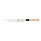 image of Mercer M24010PL Asian Sashimi Knife, 10" Steel Blade, 6°/15° Bevel, Santoprene Handle, NSF, Stamped
