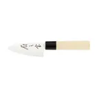 image of Mercer M24204PL - Asian Deba Utility Knife, 4" Stamped Carbon Steel Blade, Santoprene Handle
