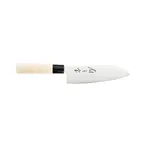 image of Mercer M24407 - Santoku Knife, 7" Blade, High Carbon Steel, Stamped, 16° Edge, Wood Handle