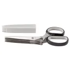 image of Mercer M35150 Herb Scissors - 7-3/5" 18/8 Stainless Steel, Black Handle with White Inside, Cover