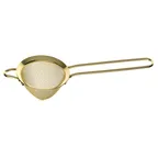 image of Mercer M37025GD Mesh Strainer, 3" Bowl, 10-3/8" Length, Stainless, Gold‑Plated Front Loop Rod Handle