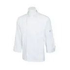 image of Mercer M60010WHXS Unisex Chef Jacket, X‑Small White, Long Sleeve, Poly‑Cotton Twill, 8‑Button Pocket
