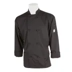 image of Mercer M60012BKS Chef Jacket, Small Black, Long Sleeve, 65/35 Poly‑Cotton Twill, 8 Buttons, Pocket