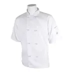 image of Mercer M60014WHS Unisex Chef Jacket, Small White, Short‑Sleeve, 65/35 Cotton‑Poly Twill, Buttons