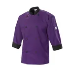 image of Mercer M60018PUB2X Unisex Chef Jacket 2X Large 3/4 Sleeve Purple/Black 65/35 Twill 8 Buttons Pocket