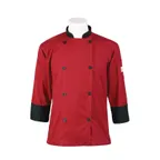 image of Mercer M60018RDBS Chef Jacket, Small Red/Black, 3/4 Sleeve, 65/35 Poly/Cotton, 8-Button, Pocket