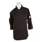 image of Mercer M60020BKL Women's Chef Jacket, Large Black 65/35 Poly/Cotton Twill, Long Sleeve, 8 Buttons