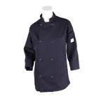 image of Mercer M60020NBXXS Women's Chef Jacket, Navy Blue XXS, Long Sleeve, 65/35 Poly‑Cotton Twill