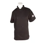 image of Mercer M60023BKL Women's Chef Coat, L Black Short‑Sleeve, 65/35 Poly‑Cotton Twill, Shoulder Pocket