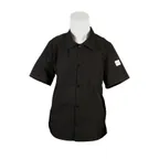 image of Mercer M60200BK1X Cook Shirt, Black 1X 48‑50 Short Sleeve, 65/35 Poly‑Cotton Poplin, 5‑Button Front