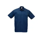 image of Mercer M60250NB1X Brewer Shirt, Unisex 1X Navy Blue Poly/Cotton Poplin, Short‑Sleeve, Button Front