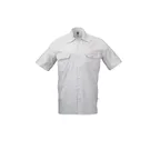 image of Mercer M60250WHS Cook Shirt Unisex 32‑34" White Short‑Sleeve 65/35 Poly/Cotton Poplin Button Front