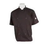 image of Mercer M61012BKM Chef Jacket, Medium Black, Short‑Sleeve, 65/35 Poly‑Cotton Twill, 8‑Button Front