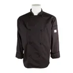 image of Mercer M61020BK3X Chef Jacket, 3X Black Unisex Long Sleeve, 65/35 Poly‑Cotton, Cloth Knot Buttons