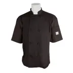 image of Mercer M61022BKM Unisex Chef Jacket, Medium Black, Short Sleeve, 65/35 Poly‑Cotton Twill Buttons 30"