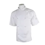 image of Mercer M61022WHM - Unisex Short Sleeve Chef Jacket, Medium White, Poly/Cotton Twill, 8 Buttons