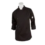 image of Mercer M61030BKM Women’s Chef Jacket, Medium Black, 65/35 Poly/Cotton, 8‑Button, Pocket, Kick Pleat
