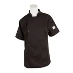 image of Mercer M61032BKM Women's Chef Jacket, Short Sleeve, Medium Black Cotton Twill, Button Front, Pleat