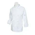 image of Mercer M61040WHM Women's Chef Jacket, Medium White Poly/Cotton Twill, Long Sleeve, 8 Buttons