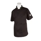 image of Mercer M61042BK3X Women's Chef Jacket, 3X Short Sleeve, Black Poly/Cotton Twill, Pocket, 8 Buttons