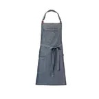 image of Mercer M63200DEN Bib Apron – 30¾" x 34¼" Indigo Denim, Cotton, 43" Ties, Pockets With Leather Accents, Towel Holder