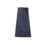 image of Mercer M63201DEN Waist Apron, 32" x 33.75", 43" Ties, 2 Pockets, 100% Cotton Denim, Indigo Blue
