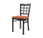 image of Original Wood Seating M33 GR8 Side Chair, Window Back, Upholstered Seat, Black Powder Coat
