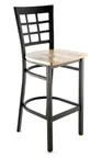 image of Original Wood Seating M33B SW Armless Bar Stool, Solid Wood Seat, Black Powder Coat, Metal Grid Back, Footrest