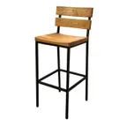 image of Original Wood Seating M40B SW Kuma Bar Stool, 2-Piece Solid Ash Wood Back, Curved Solid Ash Wood Seat, Square Box Metal Frame