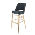 image of Original Wood Seating POPPIN B FP GR7 Extra Wide Upholstered Cut-Out Back Bar Stool with Footrest