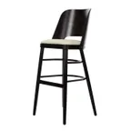 image of Original Wood Seating POPPIN B GR7 Extra Wide Wood Cut-Out Back Upholstered Seat Bar Stool with Footrest