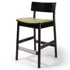 image of Original Wood Seating W44B GR7 Armless European Beech Wood Bar Stool with Upholstered Seat and Solid Wood Back