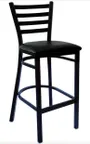 image of Atlanta Booth & Chair M101BS Ladder Back Barstool, Wood Seat, Black Metal Frame, Footrest, Specify Upholstery