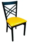 image of Atlanta Booth & Chair M102 Double X-Back Metal Chair, Black Textured Frame, Wood Seat, Criss Cross Back Style