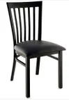 image of Atlanta Booth & Chair M104 Slat Back Straight Top Metal Chair, Black Textured Frame, Wood Seat, ABC Standard Vinyl