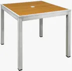 image of Atlanta Booth & Chair ODT3030-NAT 30x30 Square Outdoor Table, Aluminum Silver Frame, Faux Teak Natural Slats, 30H