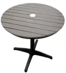 image of Atlanta Booth & Chair ODT30R-GREY 30" Round Outdoor Table, 30"H, Aluminum Silver Frame, Faux Teak Grey Slats