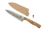 image of Mercer M37153 Bar Knife with Saya Cover, 5" Damascus Blade, Full Tang, Maple Handle, 9 3/8" Length