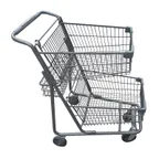 image of Omcan USA 44555 Double Basket Shopping Cart, 70L, Zinc with Epoxy Finish, 5" PU Wheels