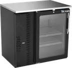 image of Victory VBBN36HC-FG-B 36" Back Bar Refrigerator, 8.43 cu. ft., Black Exterior, Stainless Steel Top, Glass Door