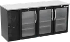 image of Victory VBBN72HC-FG-B 72" Back Bar Cooler, 3 Glass Doors, 19.6 cu. ft., Black Exterior, Stainless Steel Interior
