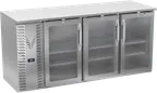 image of Victory VBBN72HC-FG-S 72" 3-Door Back Bar Refrigerator, 19.618 cu. ft., Stainless Steel, 3 Self-Closing Glass Doors, LED Lighting