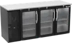image of Victory VBBN72HC-G-B 72" Back Bar Refrigerator, 3 Doors, 19.618 cu. ft., Black Exterior, Stainless Steel Interior, 115V