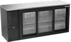 image of Victory VBBN72HC-GS-B 72" Back Bar Refrigerator, 3 Sliding Glass Doors, 19.6 cu. ft., Black Exterior, Stainless Steel Interior