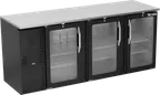 image of Victory VBBN78HC-G-B 78" Back Bar Refrigerator, 3-Section, 21.7 cu. ft., Black Exterior, Stainless Steel Interior, Glass Doors