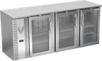image of Victory VBBN78HC-G-S 78" Three-Section Back Bar Refrigerator, 21.7 cu. ft., Stainless Steel, Glass Doors