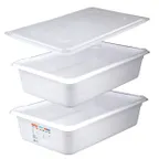 image of Carlisle 01828 Food Storage Box, 4.5-Gal White HDPE, 20-7/8"×12-3/4", NSF, 194°F--40°F, Lid/Drip Box