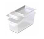 image of Carlisle 09308 Food Storage Container, 3‑Gal Clear PP, 18‑7/8" x 9‑1/8" x 8‑7/8", Front Handle & Lid