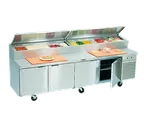 image of La Rosa Refrigeration 2510-PTB 112" Four-Section Refrigerated Pizza Prep Table With 4 Doors, 15 1/3 Size Pans